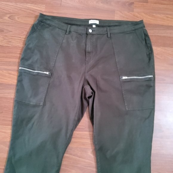 Denim Six Military Skinny Ankle Crop Pants Zipper Army Size 24W Olive Green New - Picture 2 of 7